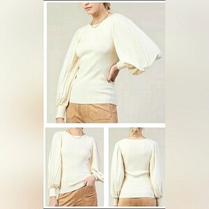 Ruffle Knit Popover Soft Stretch Long Pleated Sleeve Sweater New